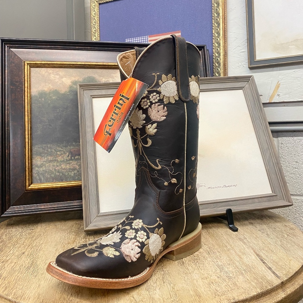 Brown Ferrini Floral Boot